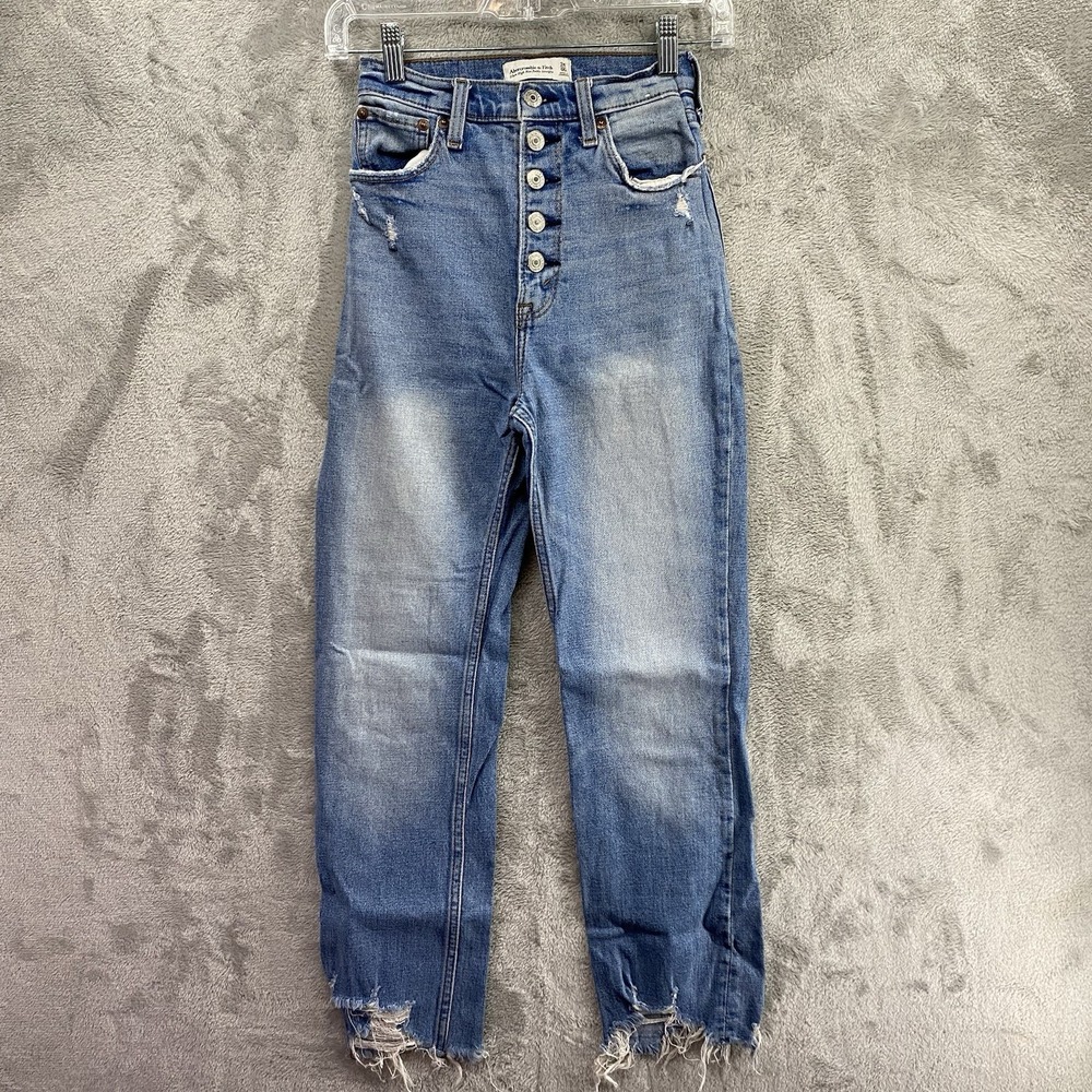 Abercrombie & Fitch Ultra High Rise Ankle Straight Button Fly Jeans Blue 24/00
